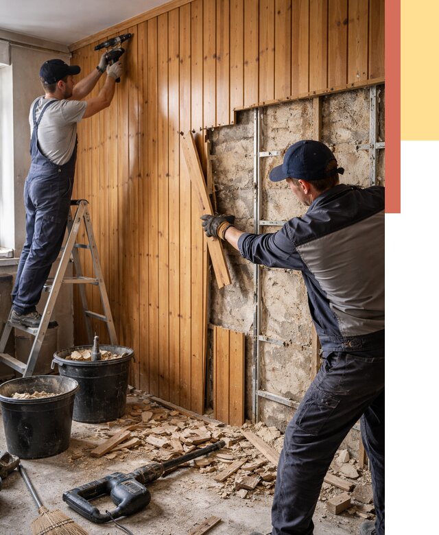 Демонтаж вагонки со стен в Губкине от 1473 руб. — снятие, удаление, срочно | ОТДЕЛОЧНИК-Гбк