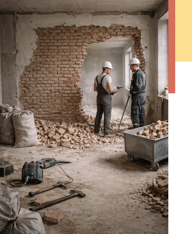 Демонтаж кирпичных стен в Губкине от 4266 руб. — быстро, недорого, под ключ | ОТДЕЛОЧНИК-Гбк