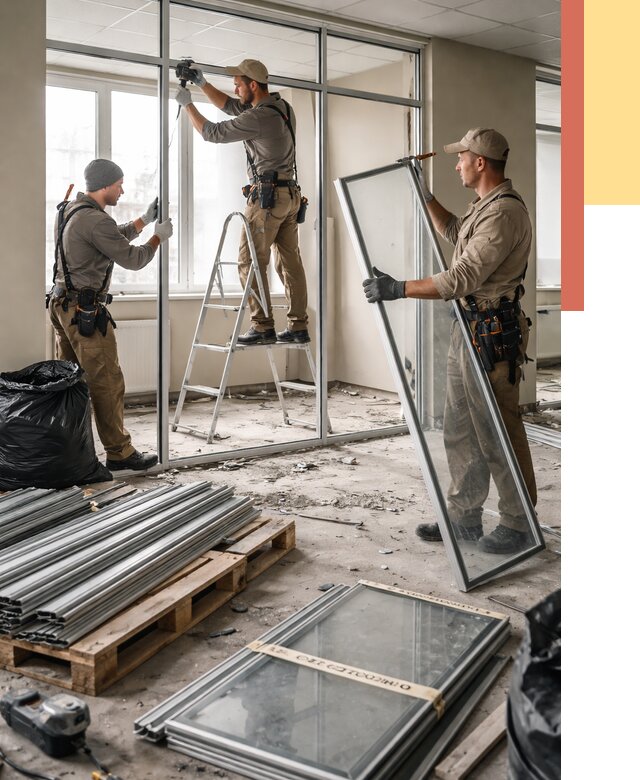 Демонтаж алюминиевых перегородок в Губкине от 4266 руб. — быстро и недорого | ОТДЕЛОЧНИК-Гбк