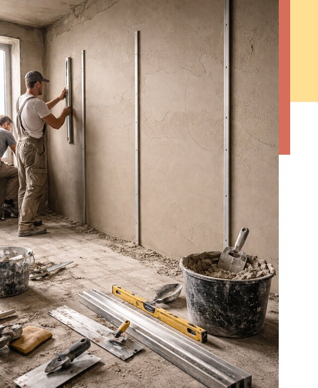 Штукатурка стен по маякам в Губкине от 5587 руб./м² — выравнивание под ключ | ОТДЕЛОЧНИК-Гбк