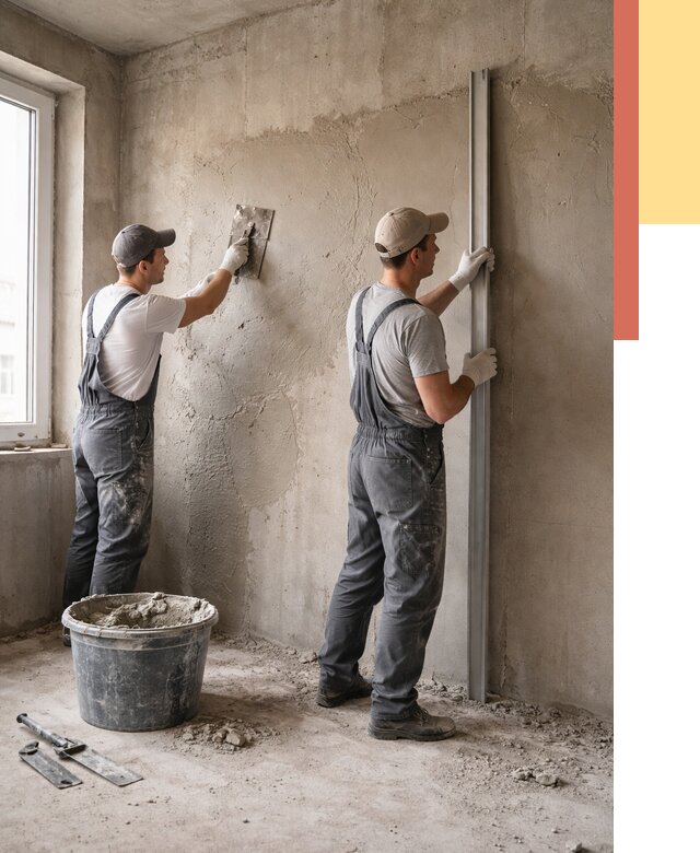 Штукатурка бетонных стен в Губкине от 4571 руб/м² — качественно и быстро | ОТДЕЛОЧНИК-Гбк