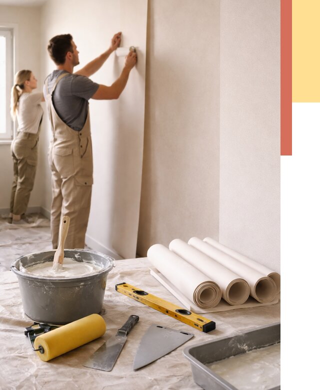 Поклейка бумажных обоев в Губкине от 5587 руб./м2 — быстро и недорого | ОТДЕЛОЧНИК-Гбк