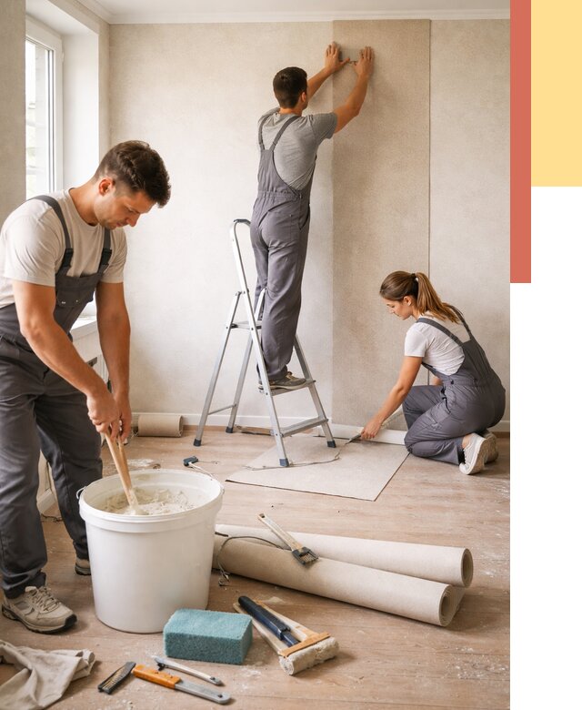 Оклейка стен обоями в Губкине от 3555 руб/м2 — быстро и недорого | ОТДЕЛОЧНИК-Гбк