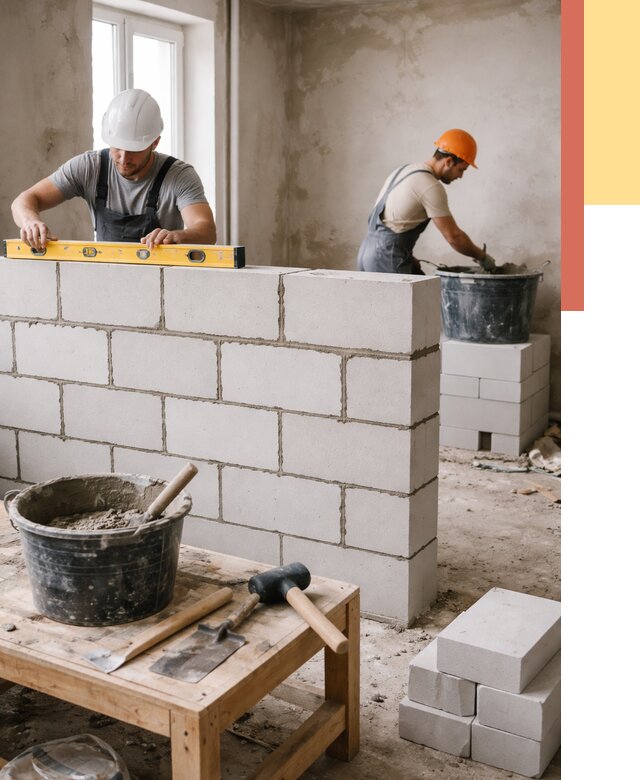 Кладка перегородок из газобетона в Губкине от 3251 руб. под ключ | ОТДЕЛОЧНИК-Гбк