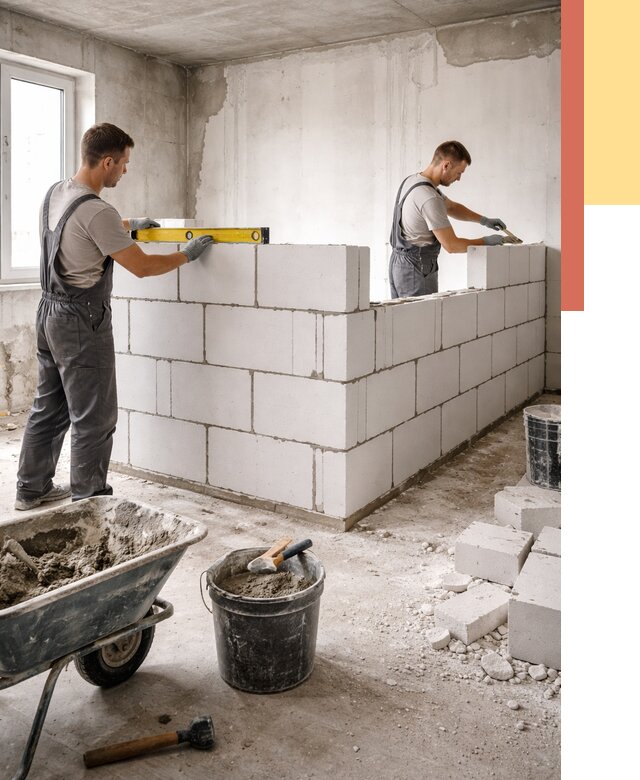 Кладка перегородок из ПГП в Губкине от 2540 руб./м2 — монтаж и возведение под ключ | ОТДЕЛОЧНИК-Гбк