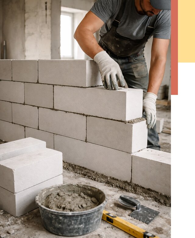 Кладка перегородок из силикатного блока в Губкине от 4063 руб. под ключ | ОТДЕЛОЧНИК-Гбк