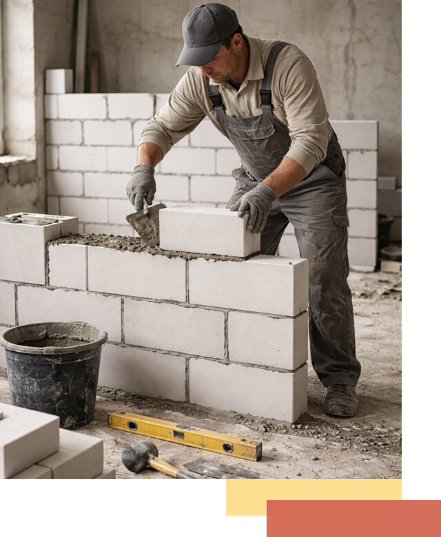 Кладка перегородок из силикатного блока в Губкине