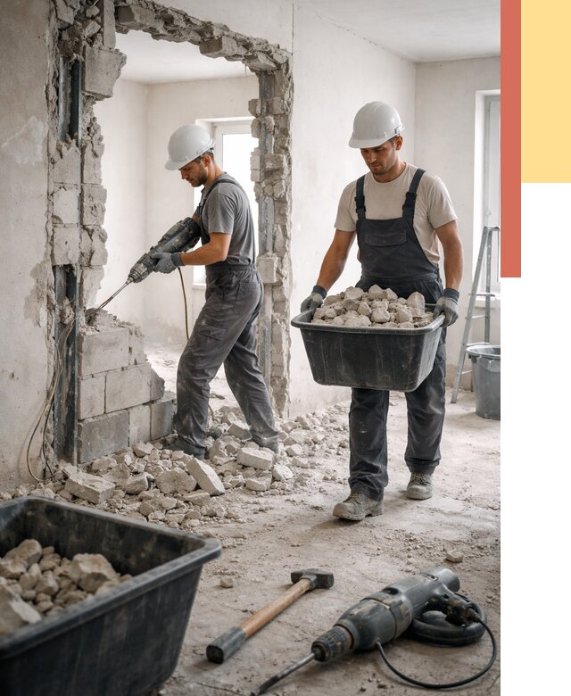 Демонтаж блоковых перегородок в Губкине от 3809 руб. — быстро и недорого | ОТДЕЛОЧНИК-Гбк