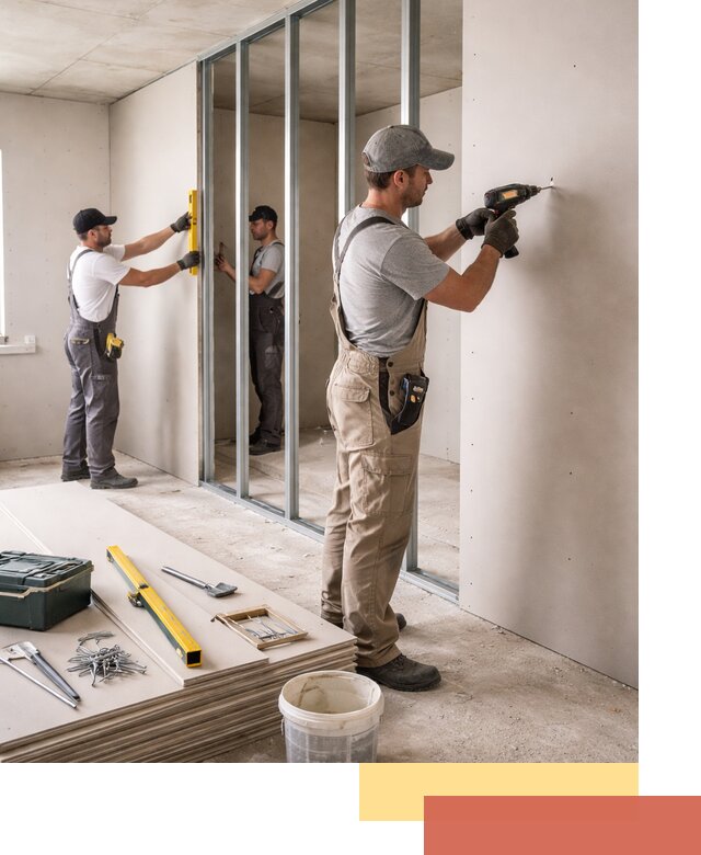 Однослойная перегородка из гипсокартона в Губкине под ключ, монтаж и отделка