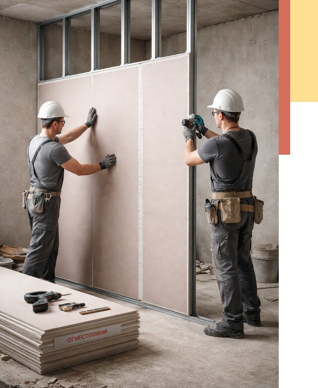 Перегородка из огнестойкого гипсокартона в Губкине от 1879 руб. под ключ | ОТДЕЛОЧНИК-Гбк
