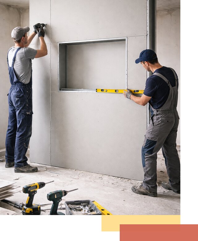 Перегородка из гипсокартона с нишей под декор в Губкине