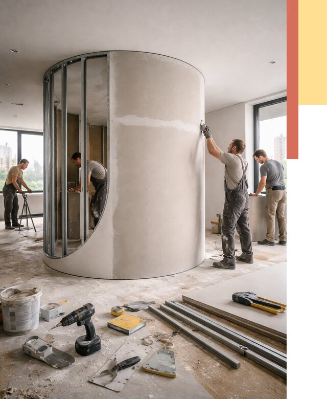 Радиусная перегородка из гипсокартона в Губкине от 2946 руб. под ключ | ОТДЕЛОЧНИК-Гбк