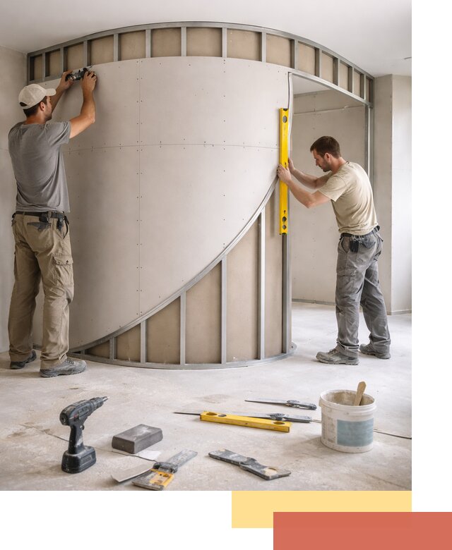 Радиусная перегородка из гипсокартона в Губкине под ключ