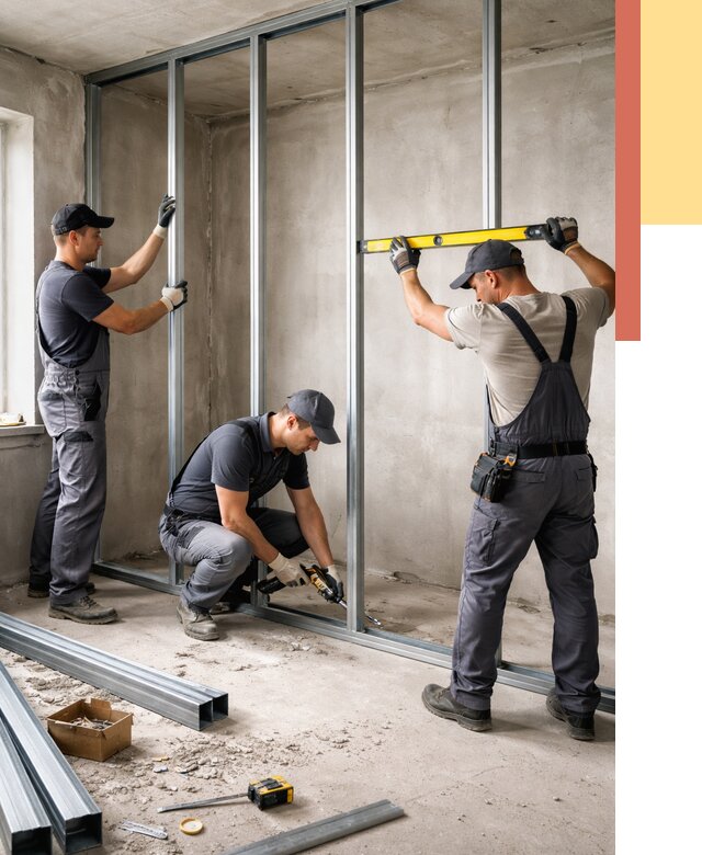 Монтаж каркаса перегородки из профиля в Губкине от 762 руб. | ОТДЕЛОЧНИК-Гбк