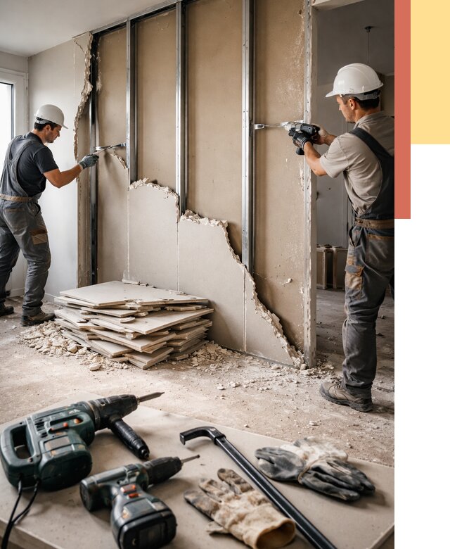 Демонтаж перегородки из гипсокартона в Губкине от 1219 руб. быстро и недорого | ОТДЕЛОЧНИК-Гбк