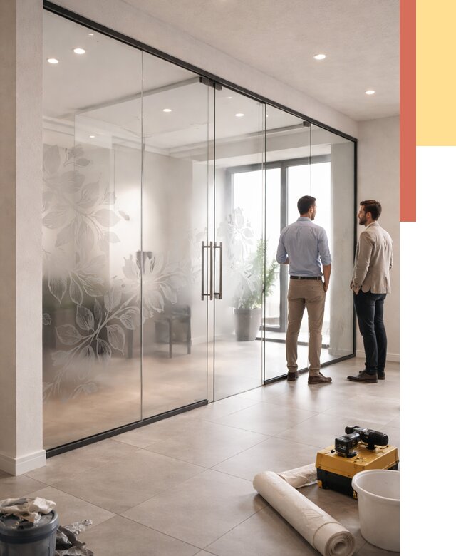 Стеклянные перегородки с рисунком в Губкине от 12698 руб. монтаж и нанесение | ОТДЕЛОЧНИК-Гбк