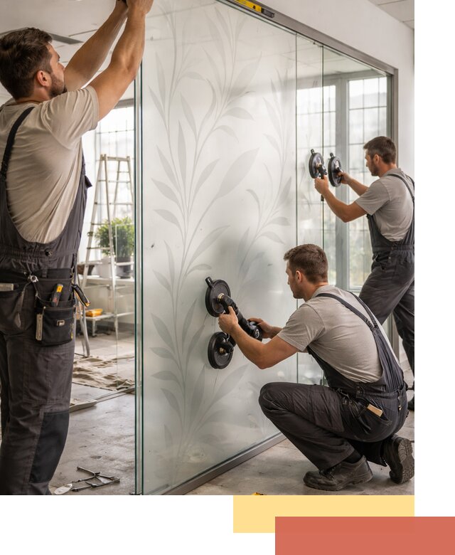 Стеклянные перегородки с рисунком на заказ в Губкине