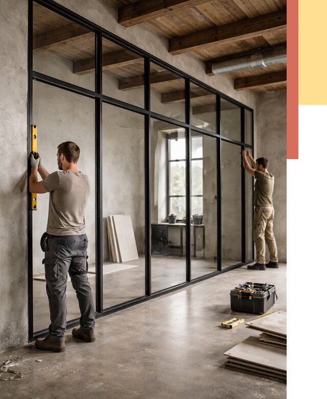 Стеклянные перегородки лофт в Губкине от 10666 руб. под ключ | ОТДЕЛОЧНИК-Гбк