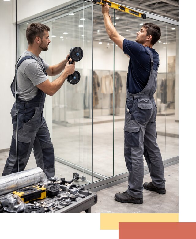 Стеклянные перегородки для магазинов в Губкине — монтаж и установка