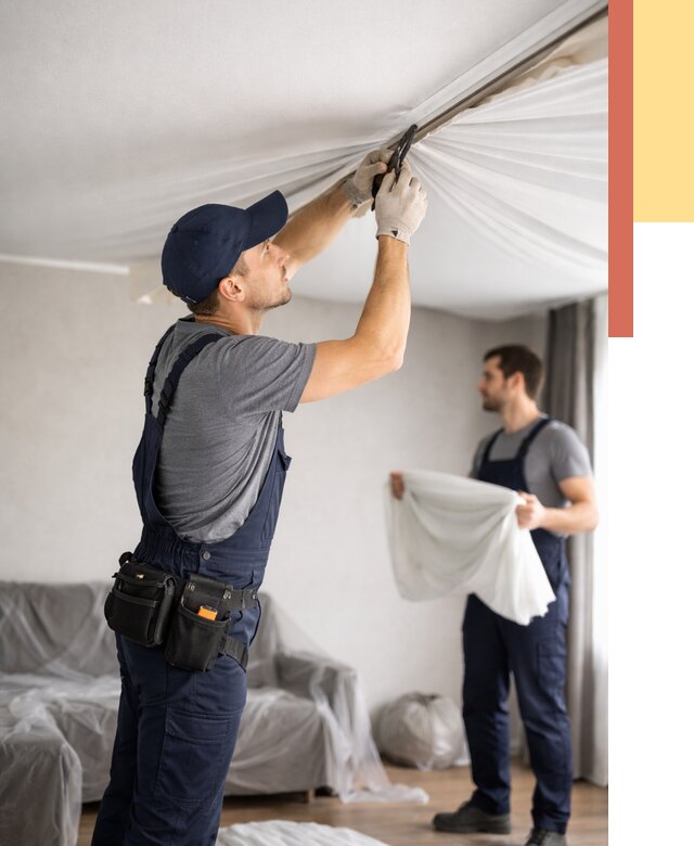 Демонтаж натяжного потолка в Губкине от 4571 руб. — снятие и разбор под ключ | ОТДЕЛОЧНИК-Гбк