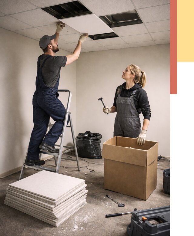 Демонтаж потолочной плитки в Губкине от 4571 руб. быстро и недорого | ОТДЕЛОЧНИК-Гбк