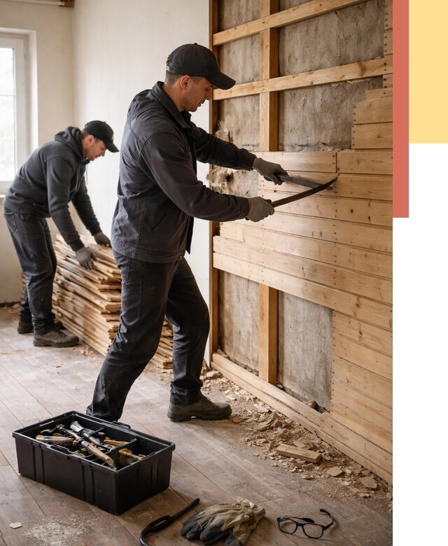 Демонтаж вагонки в Губкине от 3860 руб/м2 — быстро и недорого | ОТДЕЛОЧНИК-Гбк