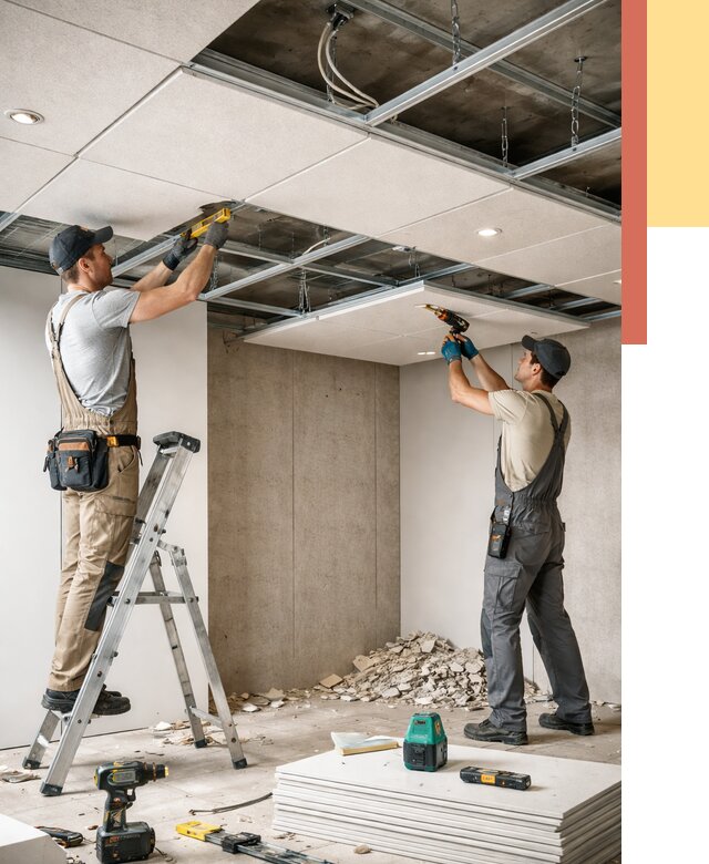 Монтаж акустического потолка в Губкине от 6603 руб/м2 — быстро и недорого | ОТДЕЛОЧНИК-Гбк