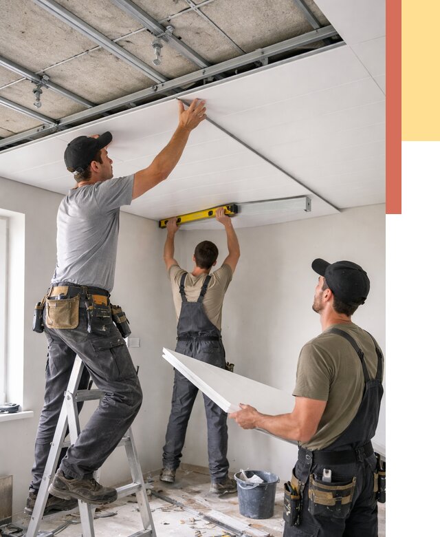 Монтаж потолка из ПВХ панелей в Губкине от 3555 руб./м2 — быстро и недорого | ОТДЕЛОЧНИК-Гбк