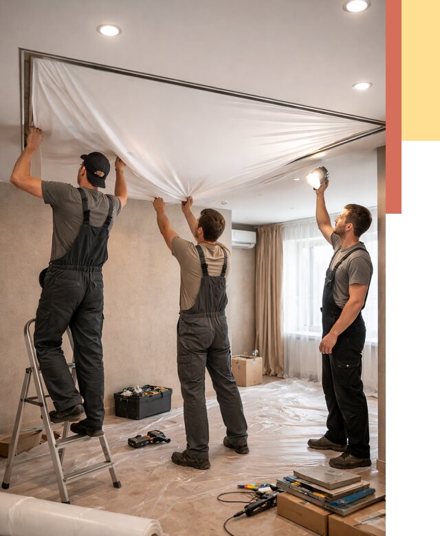 Монтаж ПВХ натяжного потолка в Губкине от 3555 руб. под ключ | ОТДЕЛОЧНИК-Гбк