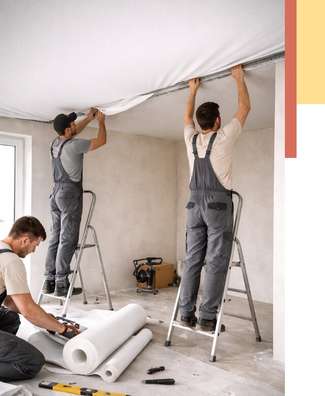 Монтаж тканевого натяжного потолка в Губкине от 3555 руб. под ключ | ОТДЕЛОЧНИК-Гбк