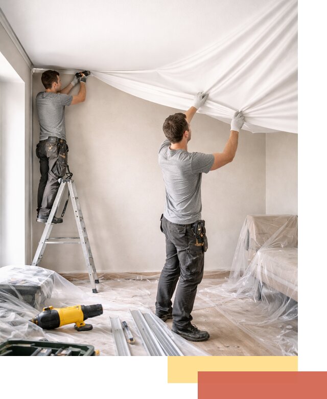 Монтаж тканевого натяжного потолка в Губкине недорого и быстро