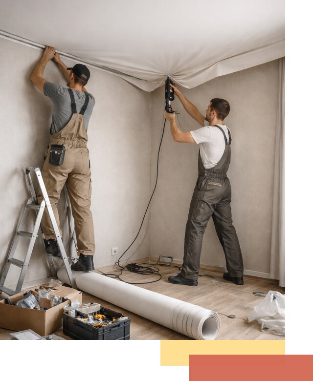 Монтаж цветного натяжного потолка в Губкине за один день