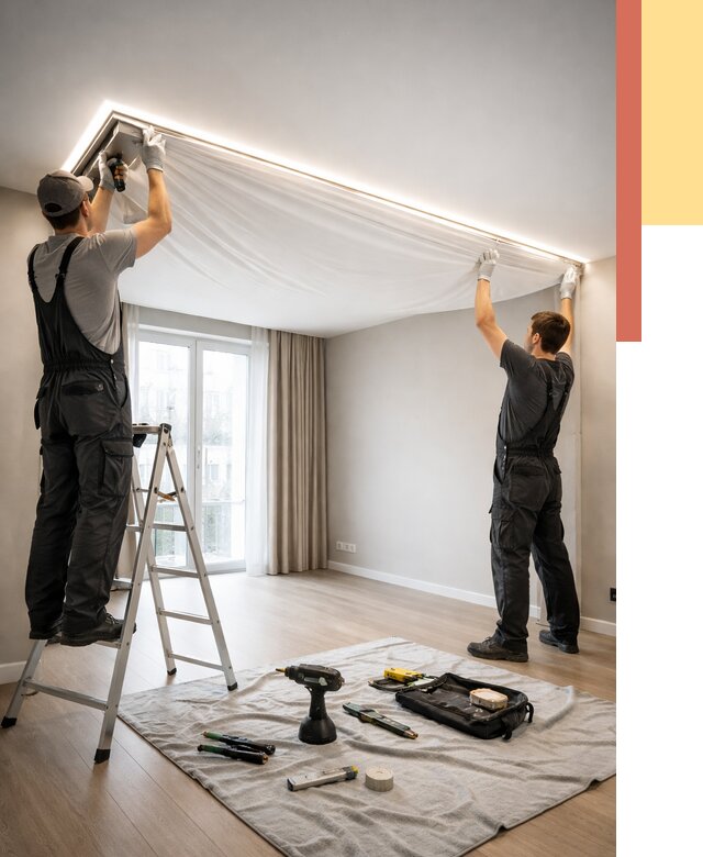 Монтаж парящего натяжного потолка в Губкине от 4571 руб. быстро и недорого | ОТДЕЛОЧНИК-Гбк