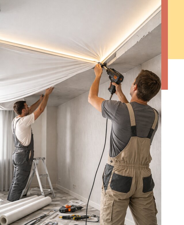 Монтаж натяжного потолка с подсветкой в Губкине от 965 руб. | ОТДЕЛОЧНИК-Гбк