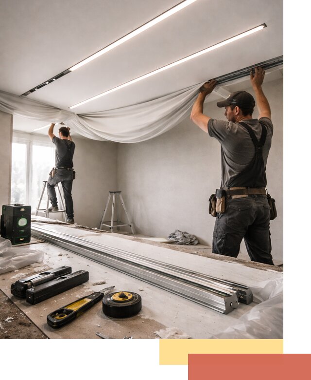 Монтаж натяжных потолков со световыми линиями в Губкине