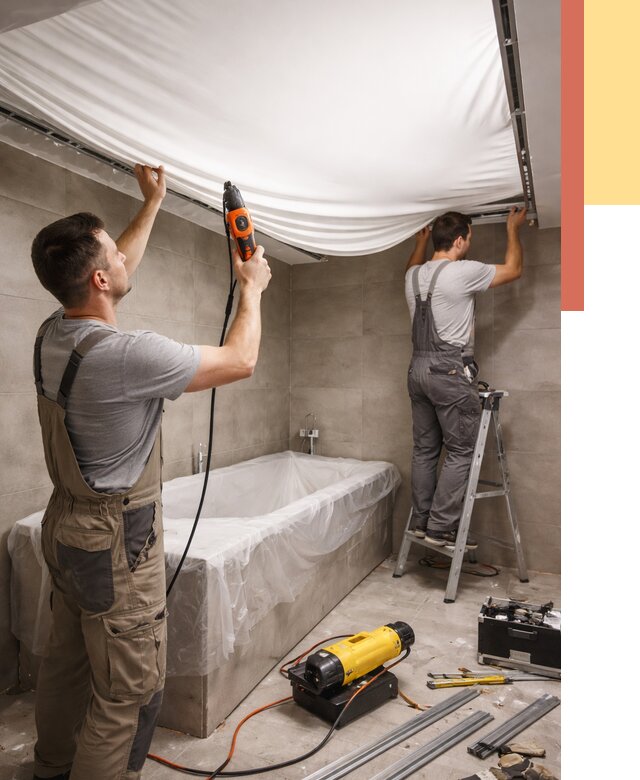 Монтаж натяжного потолка в ванной в Губкине от 1219 руб. под ключ | ОТДЕЛОЧНИК-Гбк