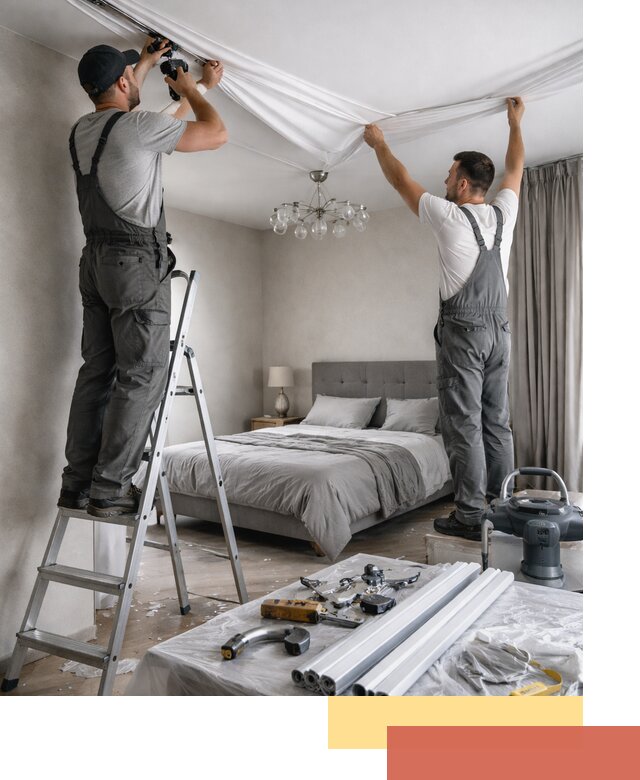 Монтаж натяжного потолка в спальне в Губкине