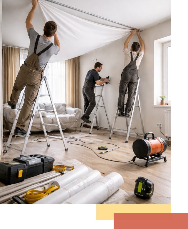 Монтаж натяжного потолка в гостиной в Губкине