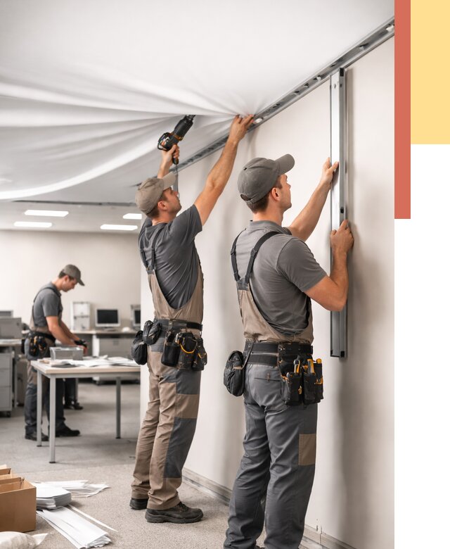 Монтаж натяжного потолка в офисе в Губкине от 457 руб/м² — быстро и недорого | ОТДЕЛОЧНИК-Гбк