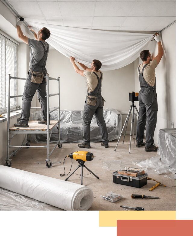 Монтаж натяжного потолка в офисе в Губкине