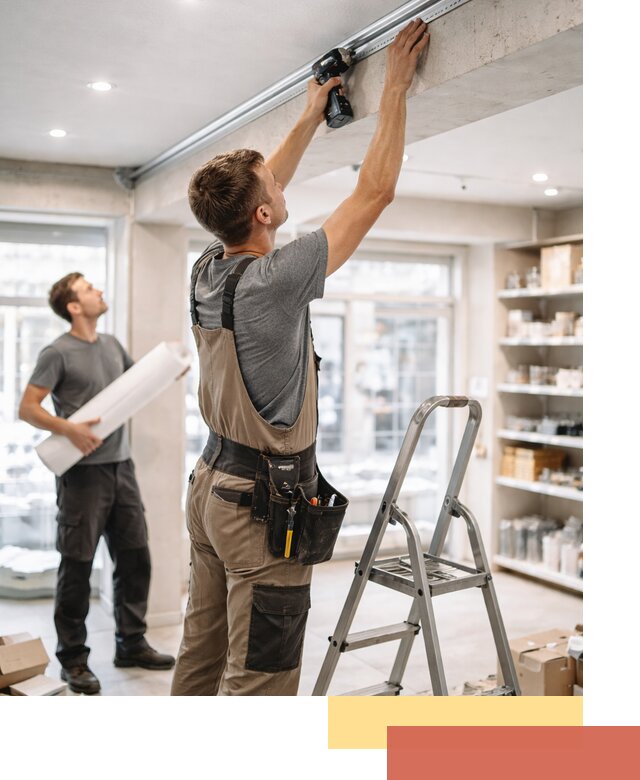 Монтаж натяжных потолков в магазине в Губкине