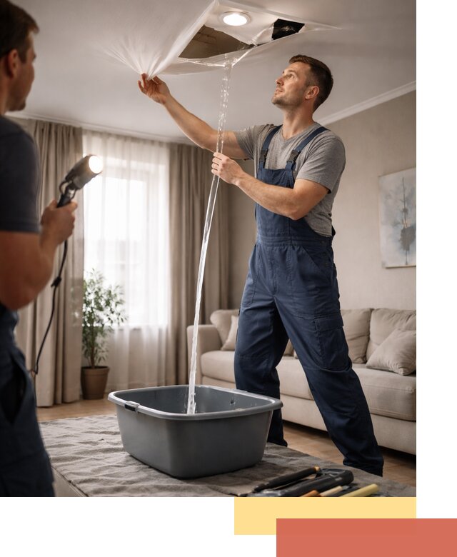 Слив воды с натяжного потолка в Губкине быстро и аккуратно