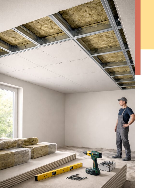 Звукоизоляция потолка ГКЛ в Губкине от 965 руб. — монтаж под ключ | ОТДЕЛОЧНИК-Гбк